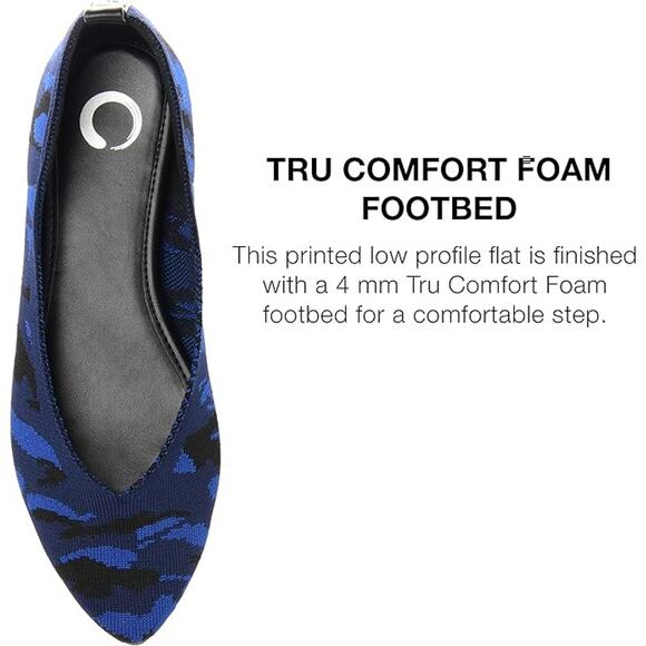 Journee Collection Veata Knit Flats 8.5 NEW NWOT Blue Black Camo Point Toe - Picture 2 of 7